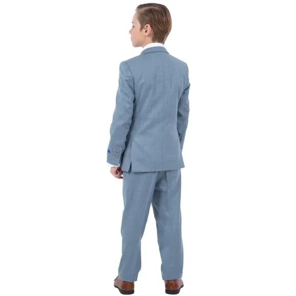 Perry Ellis Boys Sharkskin 5pc Suit, Stone Blue - Boy Size : 4 (Weight 38 to 49)