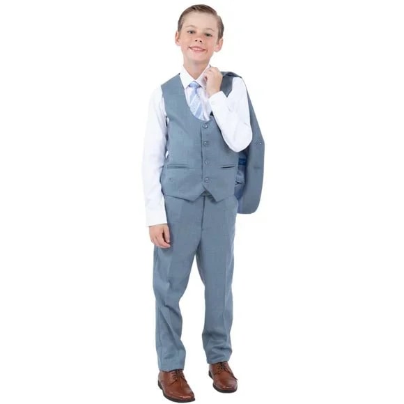 Perry Ellis Boys Sharkskin 5pc Suit, Stone Blue - Boy Size : 4 (Weight 38 to 49)