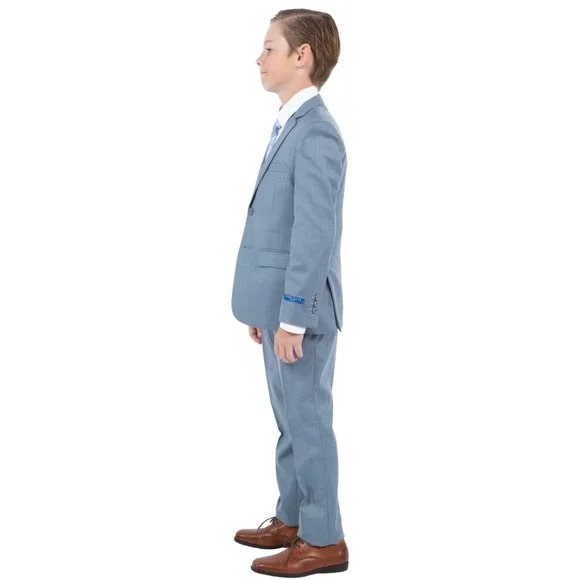Perry Ellis Boys Sharkskin 5pc Suit, Stone Blue - Boy Size : 4 (Weight 38 to 49)