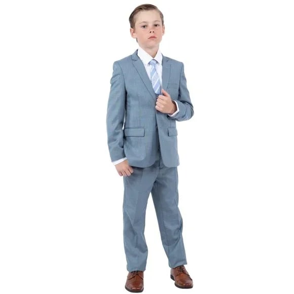 Perry Ellis Boys Sharkskin 5pc Suit, Stone Blue - Boy Size : 4 (Weight 38 to 49)