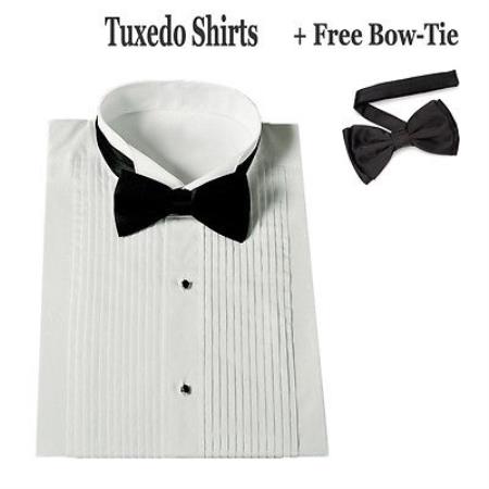 Stylish Mens Tuxedo Shirt Wing Collar With Bow-Tie Set White Men's Dress Shirt - Medium 15.5" Neck / 34-35 Sleeve