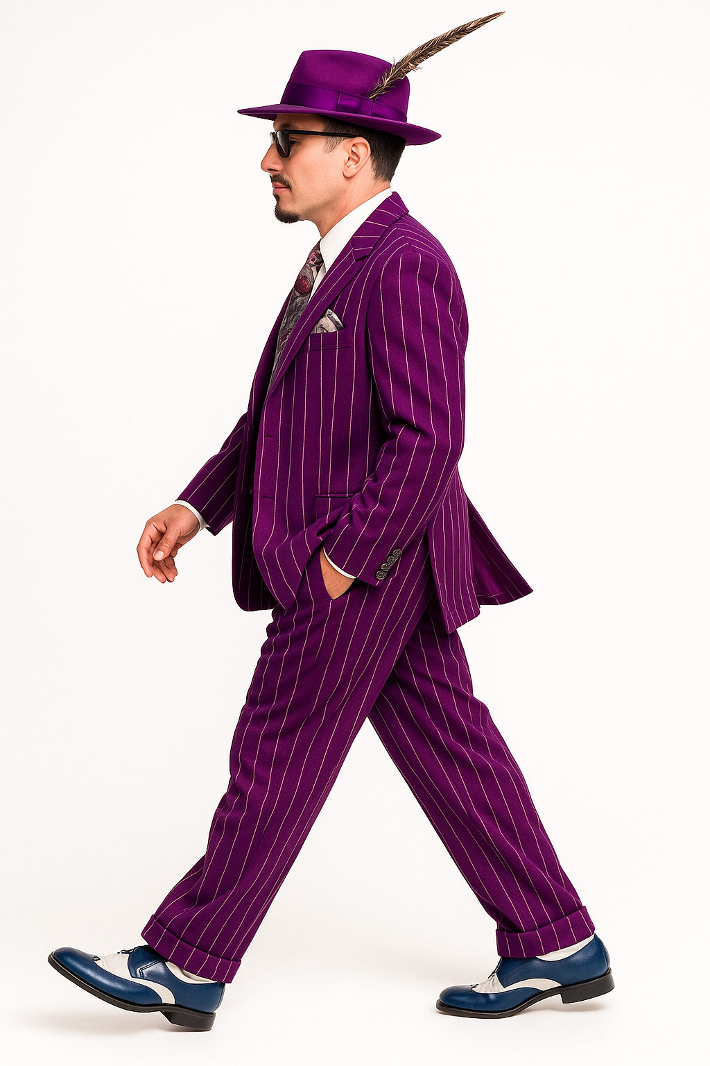 Purple Pinstripe Zoot Suit 3 Piece 1920s/1930s Gangster Outfit (Jacket and Pants and Vest) Vintage Fashion - 34 Short or Extra Small