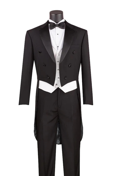 Mens Tuxedo Regular Fit Collection with Tails 3 Piece in Black