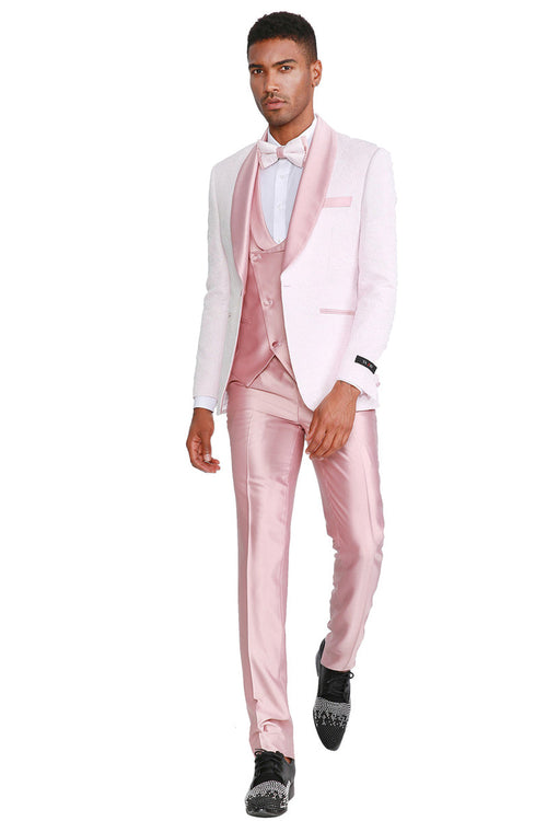 "Pink Paisley Men's Tuxedo with Satin Vest - One Button Prom 2026 & Wedding Suit"