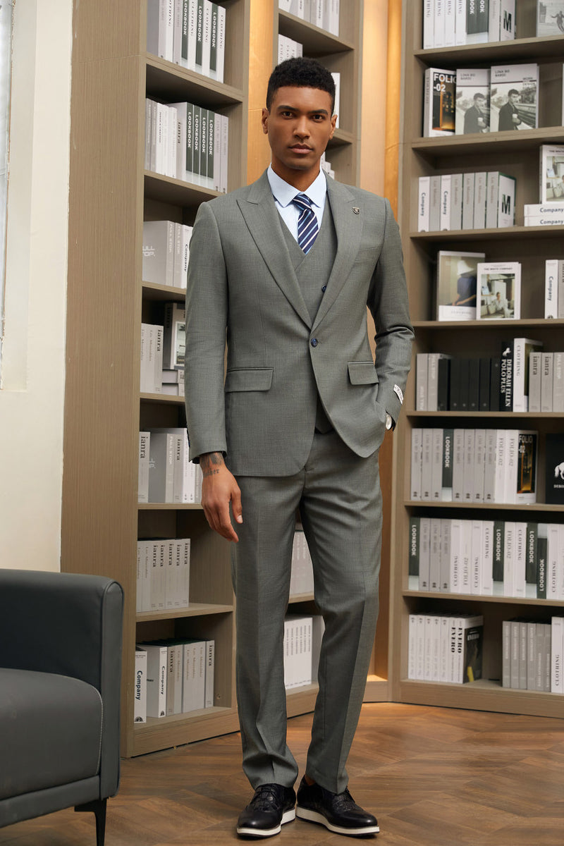 " Mens Stacy Adams Suit - Stacy Adams Suit Men's Designer Suit - Vested One Button Peak Lapel in Dark Green" - 34 Short