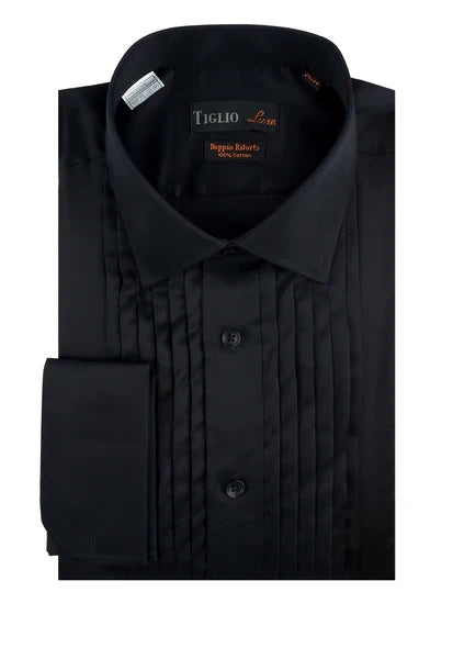 Black Tuxedo Shirt, French Cuff, by Tiglio - 14.5 32/33