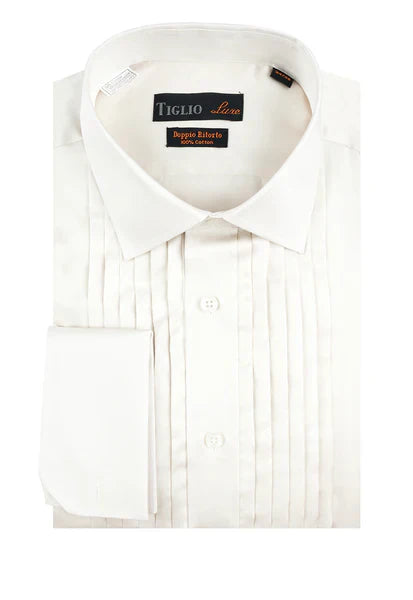 Off-White Tuxedo Shirt, French Cuff, by Tiglio - 14.5 32/33