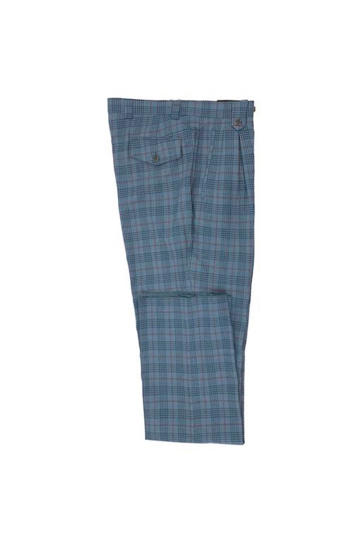 Tiglio Luxe Teal with Red Windowpane Wide Leg Wool Dress Pant 2586/2576 TLS20048/5 - 44