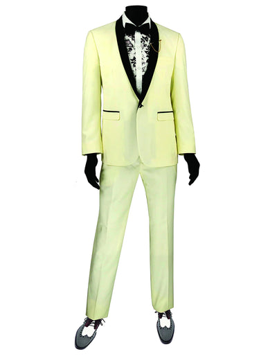 "Mens Slim Fit Shawl Tuxedo Suit in Ivory"