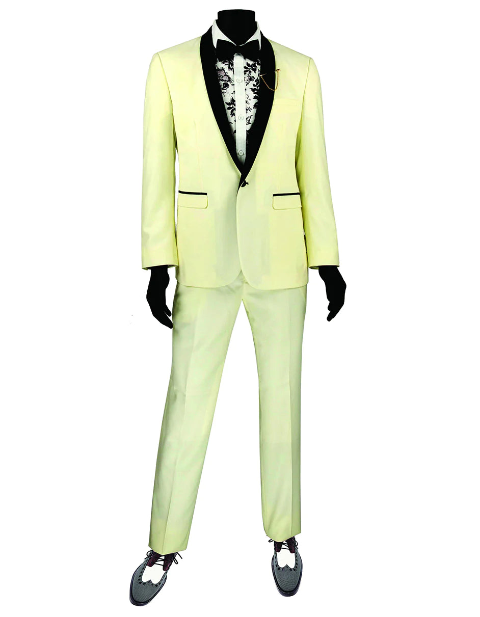 "Mens Slim Fit Shawl Tuxedo Suit in Ivory" - 36 Short