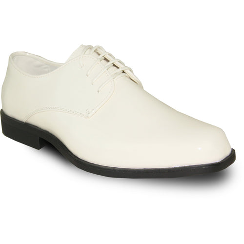 Bravo Mens Classic Plain Square Toe Shiny Patent Tuxedo Dress Shoe in Ivory