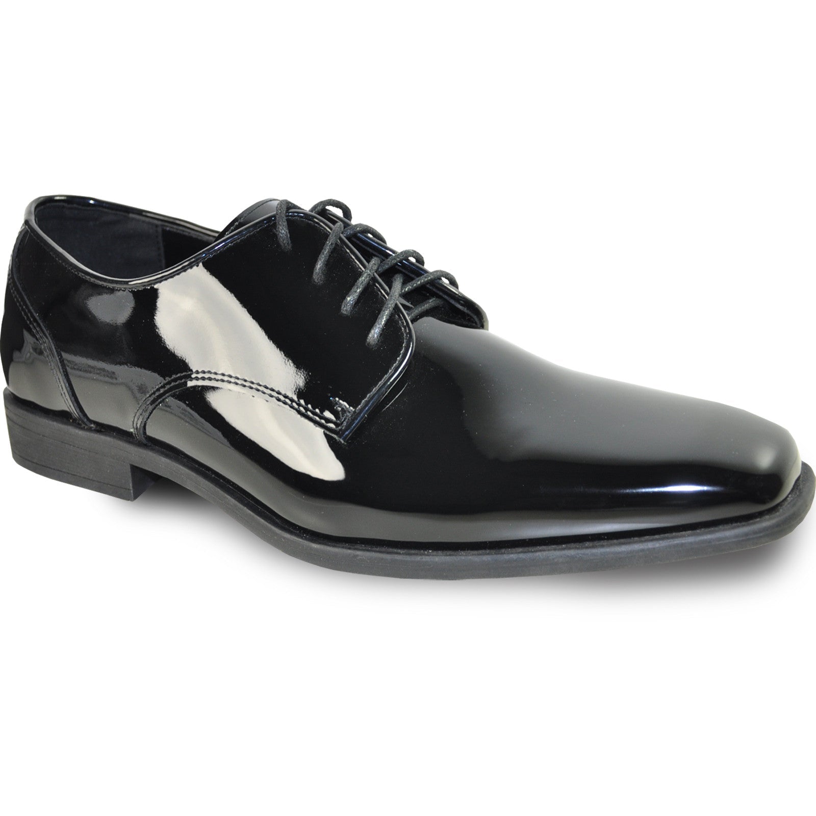 "Black Oxford Patent Tuxedo Shoe - Modern Men's Pointy Square Toe" - 6.5M