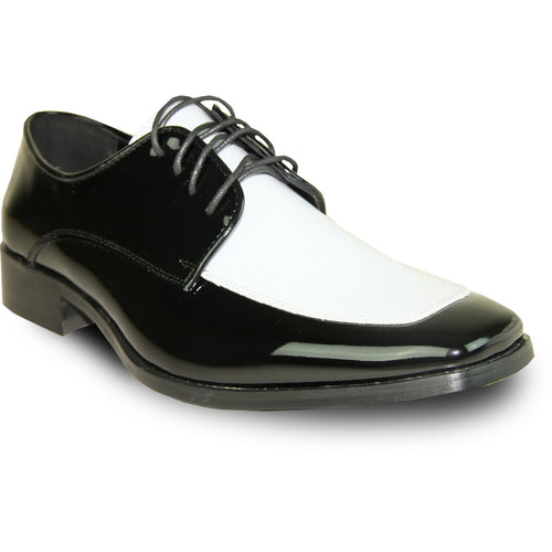Bravo Mens Classic Moc Toe Shiny Patent Tuxedo Prom Shoe in Black & White