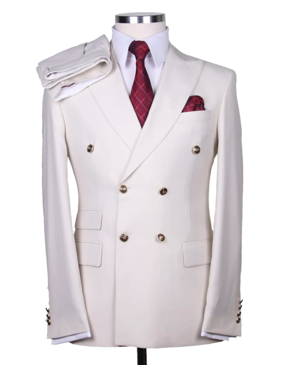Best Mens Designer Modern Fit Double Breasted Wool Suit with Gold Buttons in White  - For Men  Fashion Perfect For Wedding or Prom or Business  or Church