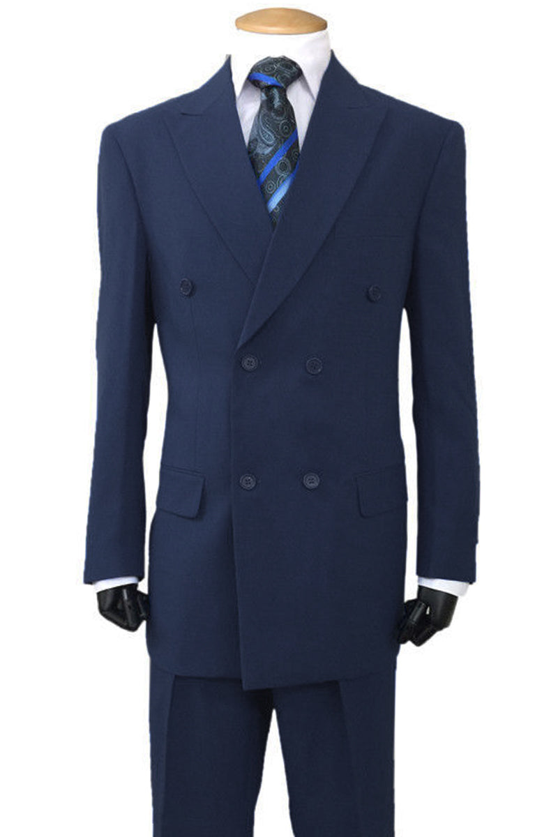 "Classic Fit Double Breasted Men's Poplin Suit - Navy Blue" - 38 Long