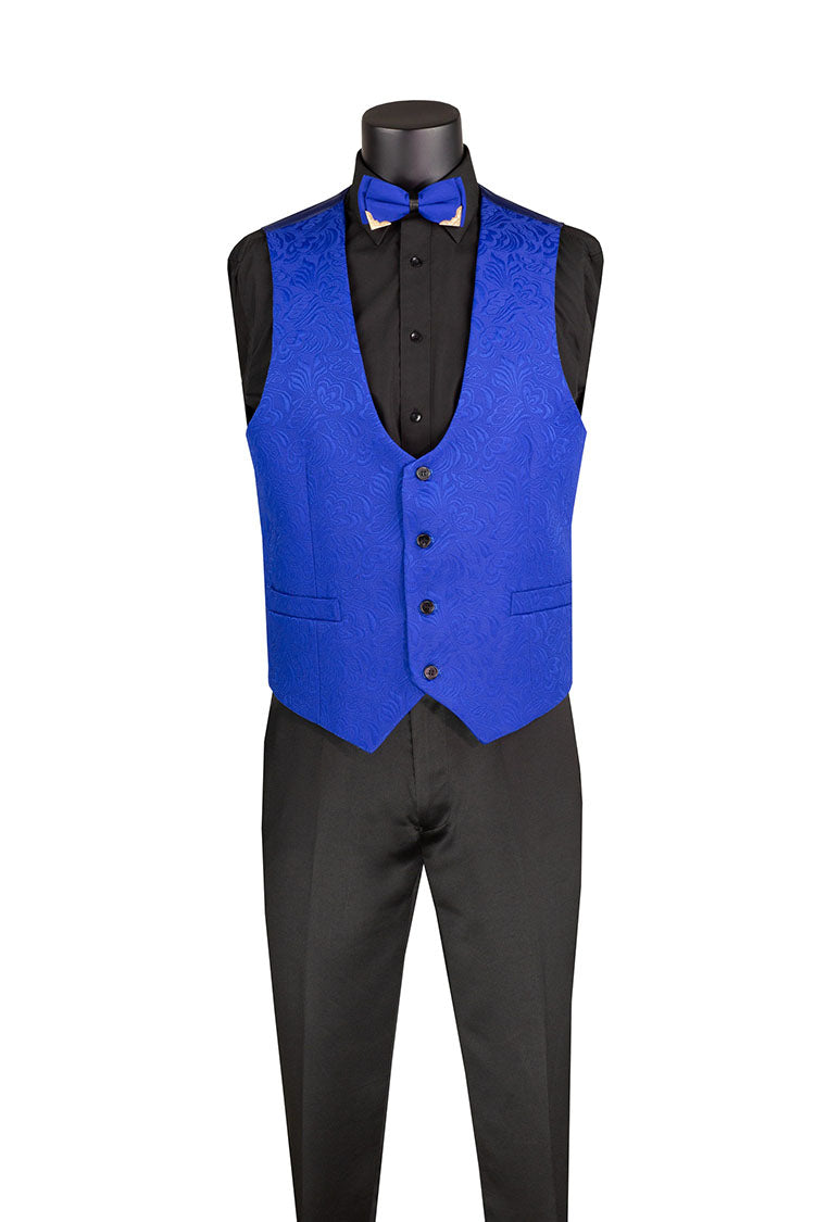 Slim Fit Tuxedo 3 Piece with Jacquard Pattern in Royal - Royal