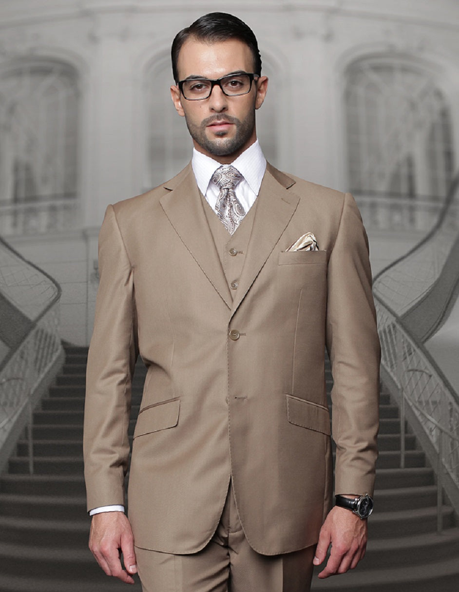 Mens Classic Fit Pleated Pant 2 Button Wool Suit in Bronze - 38 Short Jacket+32 Waist Adjustable 28to34)(Height: 5 4 to5 7 )(Neck 15-16.5)S-M)