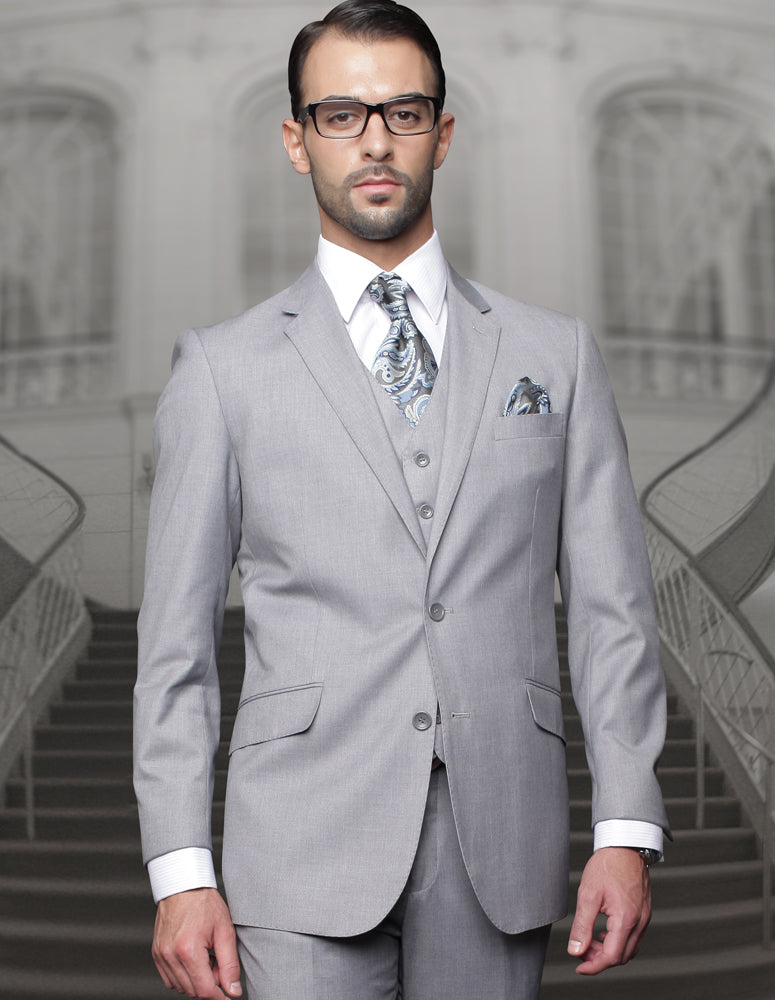 Mens Classic Fit Pleated Pant 2 Button Wool Suit in Grey - 44 Regular