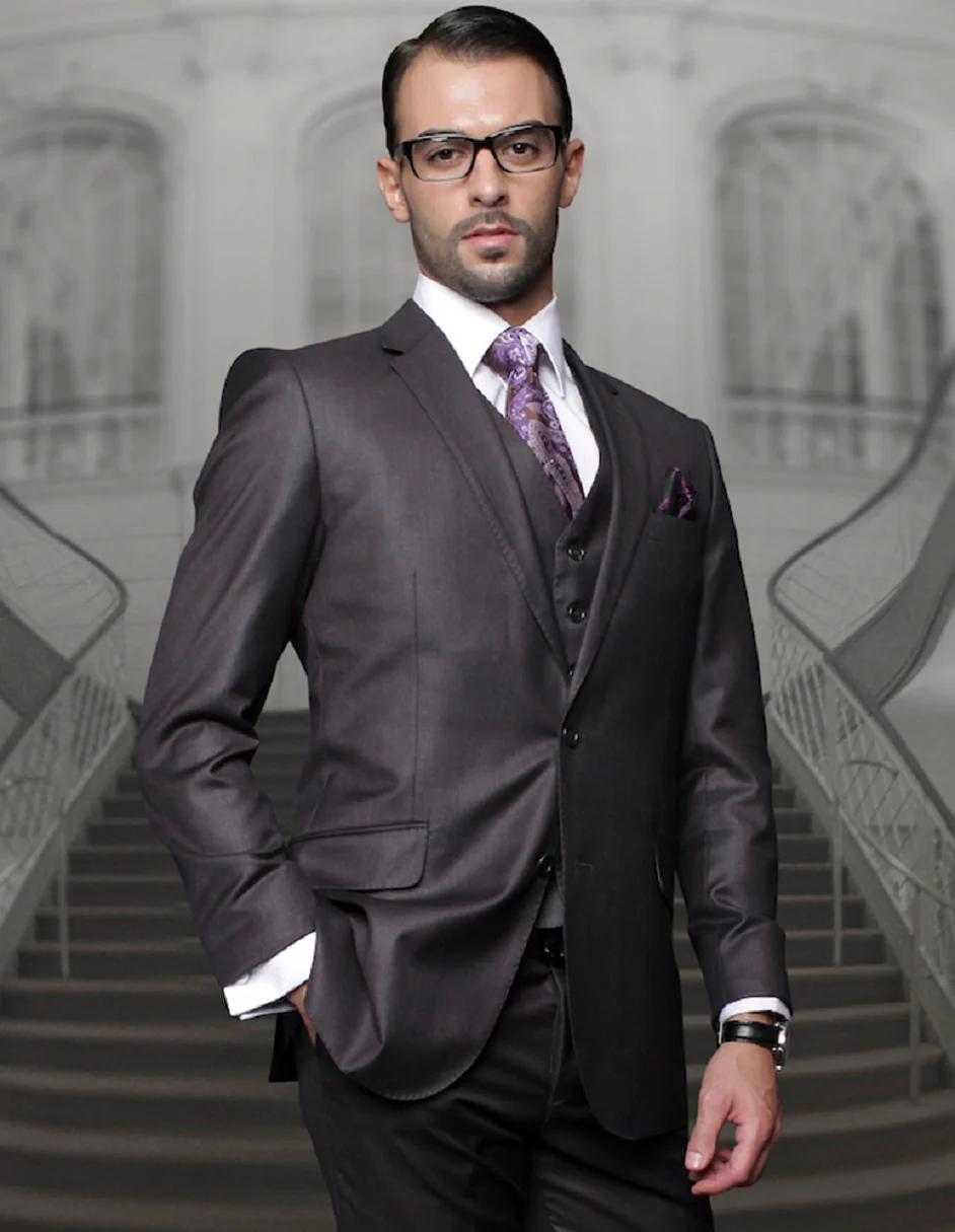 100 Percent Wool Suit - Mens  Business  Heather Charcoal Suits