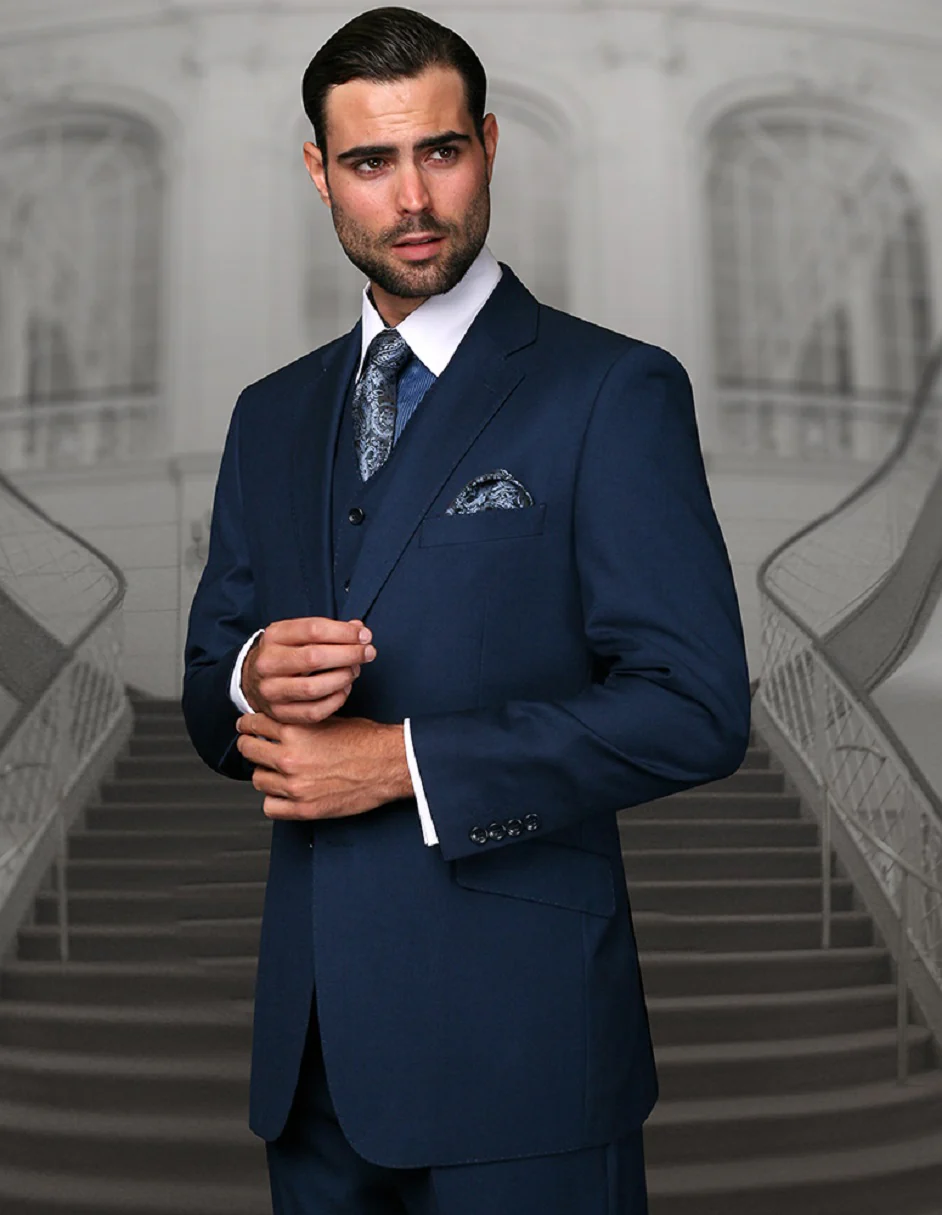 100 Percent Wool Suit - Mens  Business Indigo Blue Suits
