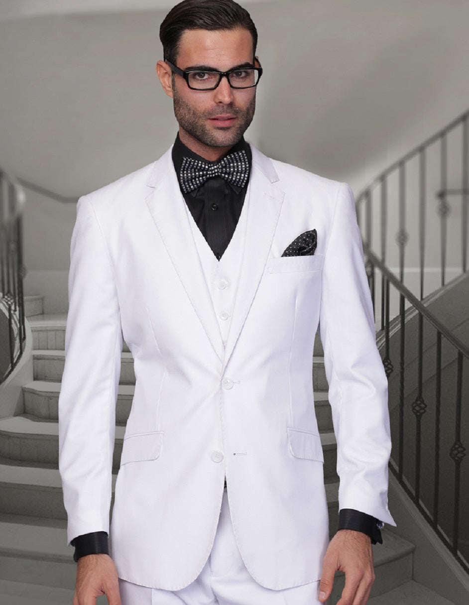 Mens Classic Fit Pleated Pant 2 Button Wool Suit in White - 52 Regular