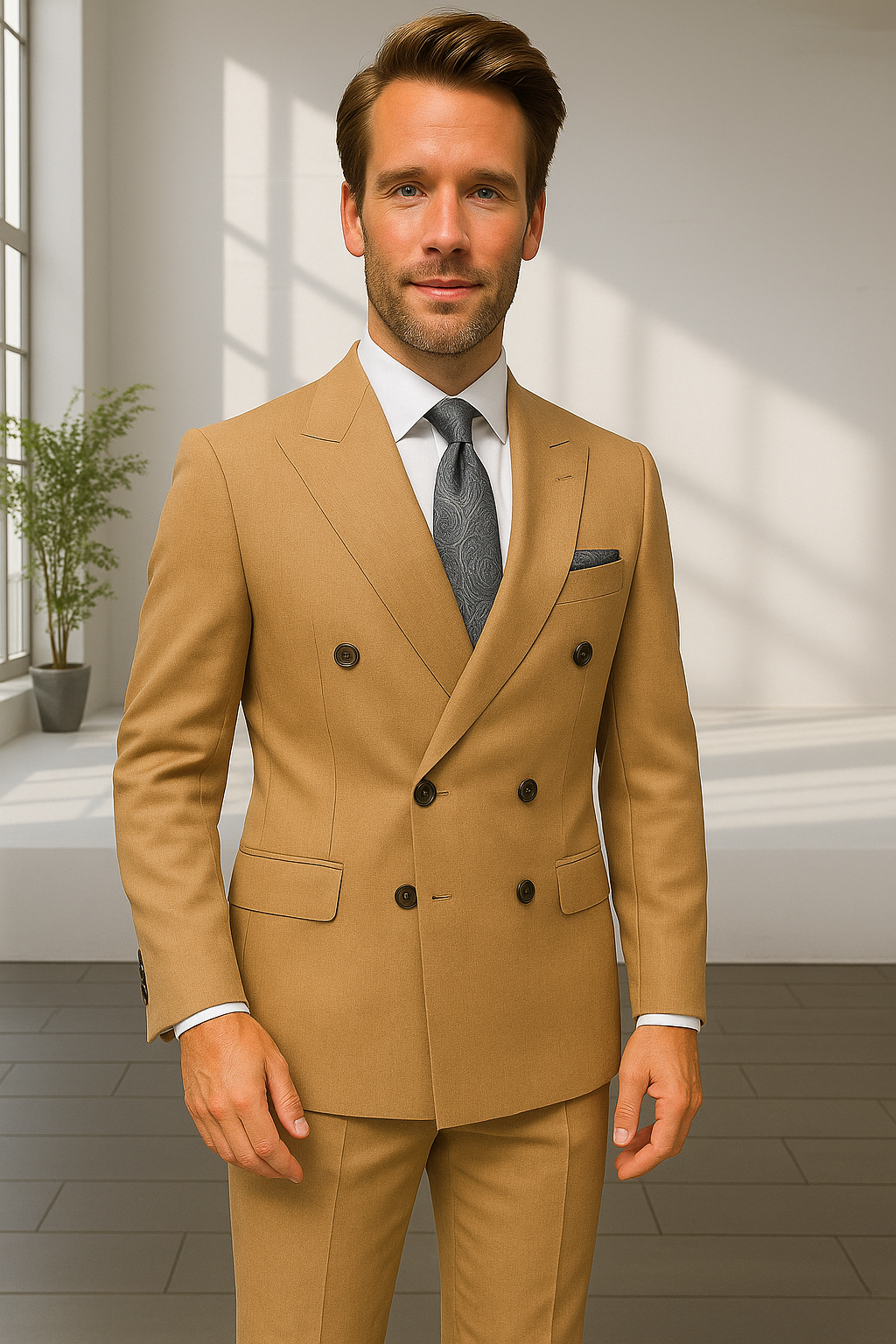 Wool Suit - Italian Made Business Suit by Statement Men's 2 Piece 100% Wool Double Breasted Suit - Pinstripe Pattern - 38R