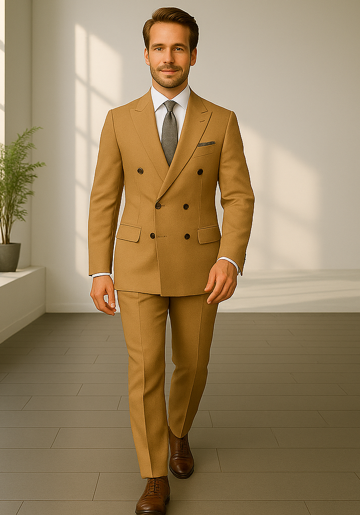 Wool Suit - Italian Made Business Suit by Statement Men's 2 Piece 100% Wool Double Breasted Suit - Pinstripe Pattern - 38R