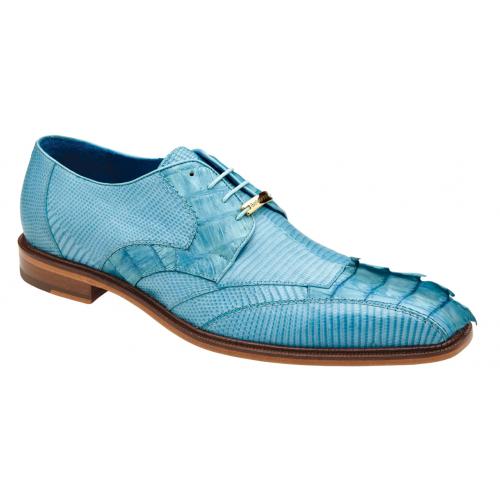 Belvedere Valter Summer Blue Genuine Caiman Crocodile and Lizard Dress Shoes - 6