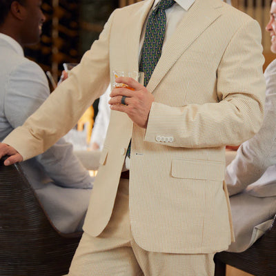 Seersucker Blazer - "Tan Bisque" Seersucker Sport Coat Tan Bisque Seersucker Stretch Sport Coat