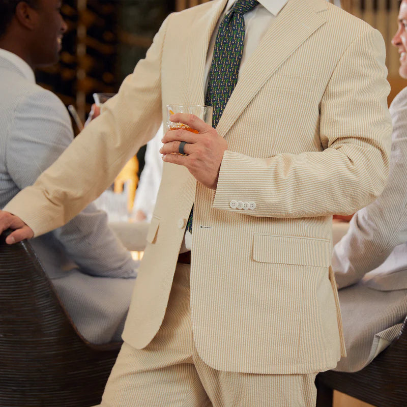 Seersucker Blazer - "Tan Bisque" Seersucker Sport Coat Tan Bisque Seersucker Stretch Sport Coat - 38 R