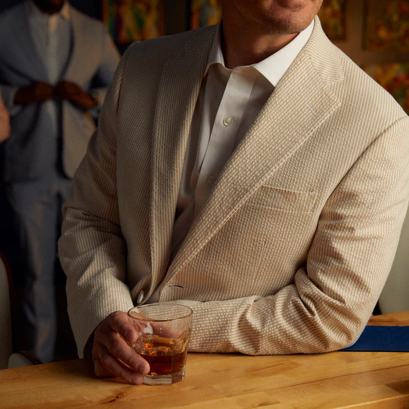 Seersucker Blazer - "Tan Bisque" Seersucker Sport Coat Tan Bisque Seersucker Stretch Sport Coat - 38 R