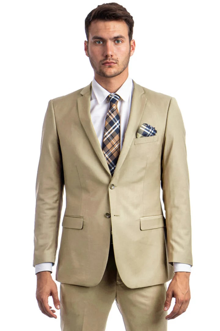 Cheap Priced Suit - Men's Basic 2 Button Slim Fit Wedding Tan Suit