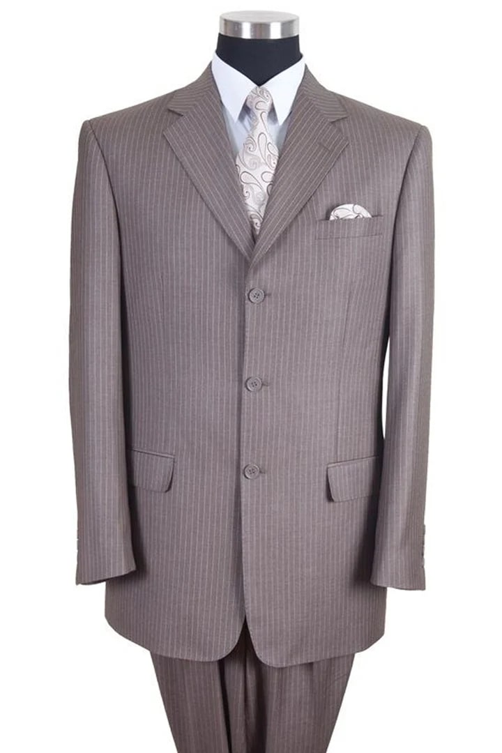 Cheap Suit - Mens Classic Fit 3 Button Banker Pinstripe Tan Suit - 38 Short Jacket+32 Waist Adjustable 28to34)(Height: 5 4 to5 7 )(Neck 15-16.5)S-M)