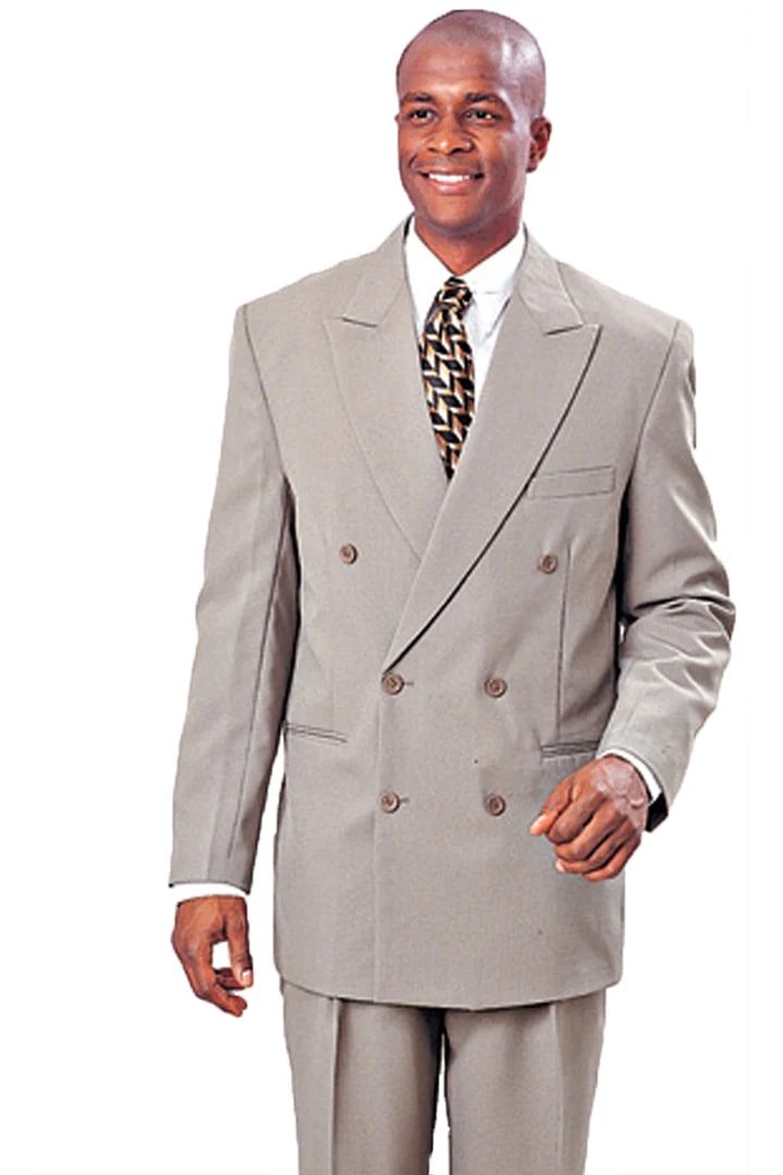 Cheap Priced Suit - Mens Classic Fit Double Breasted Poplin Tan Suit - 38 Short Jacket+32 Waist Adjustable 28to34)(Height: 5 4 to5 7 )(Neck 15-16.5)S-M)