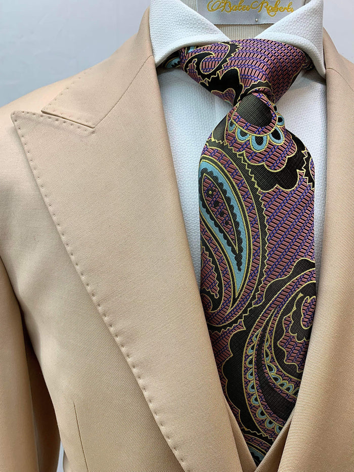 Rossi Man Suit - Tan Gray Black Navy Camel French Blue Suit - 38 Short Jacket+32 Waist Adjustable 28to34)(Height: 5 4 to5 7 )(Neck 15-16.5)S-M)