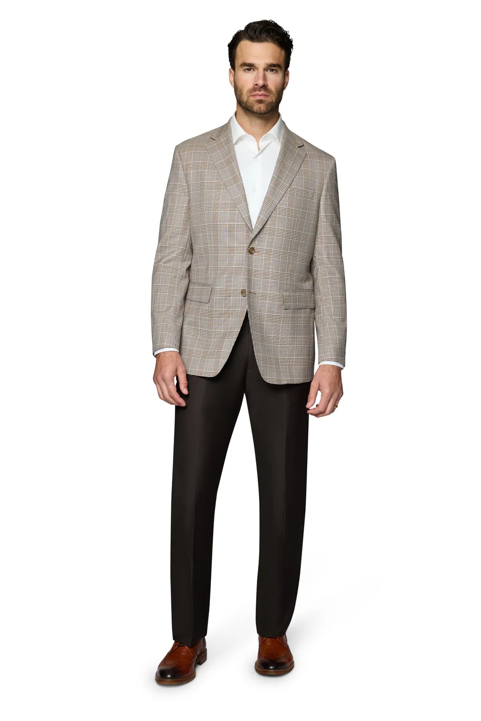 Tan Plaid Wool Sport Coat Modern Fit Blazer - 52 Long