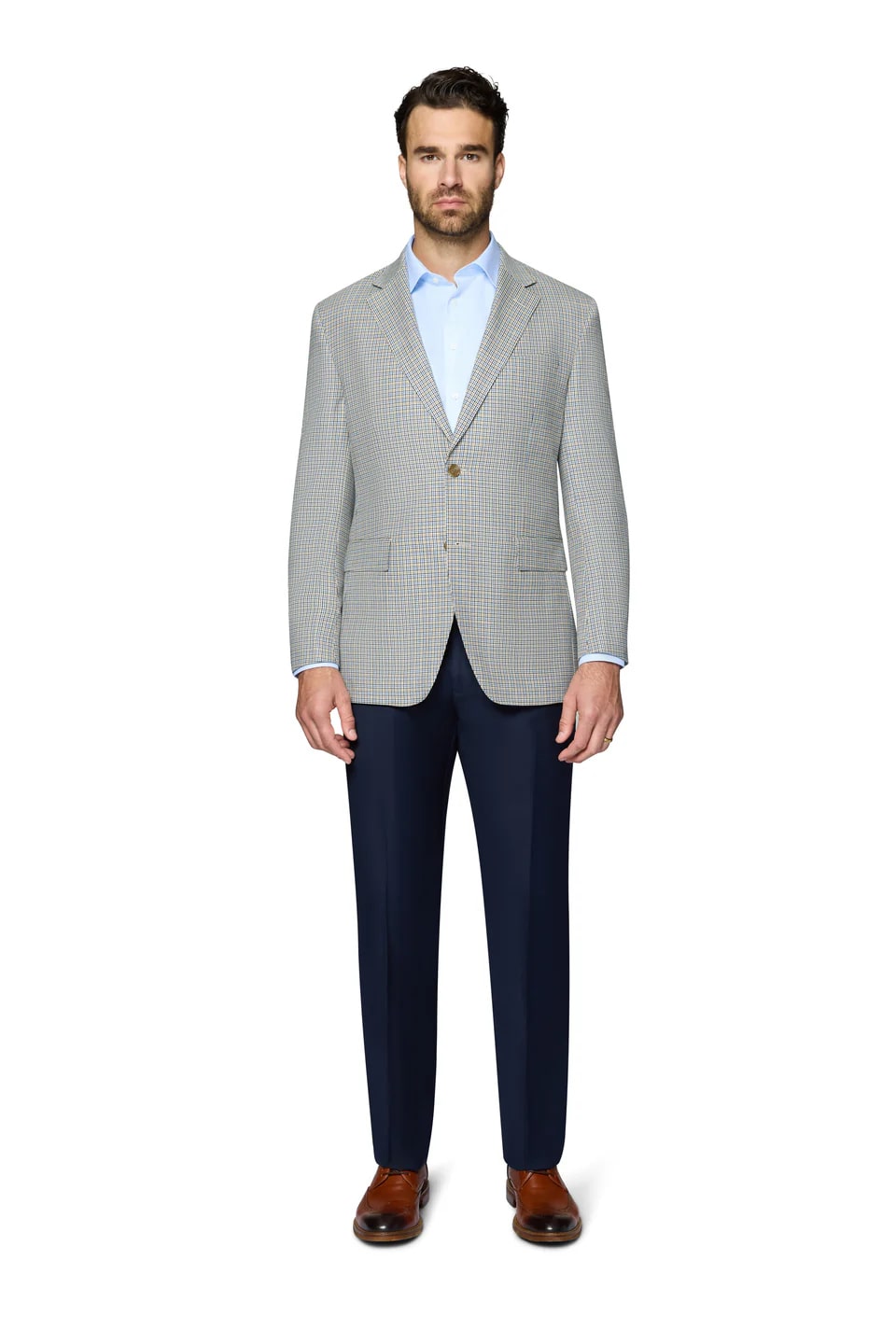 Blue and Tan Modern Fit Wool Sport Coat - 62 Regular