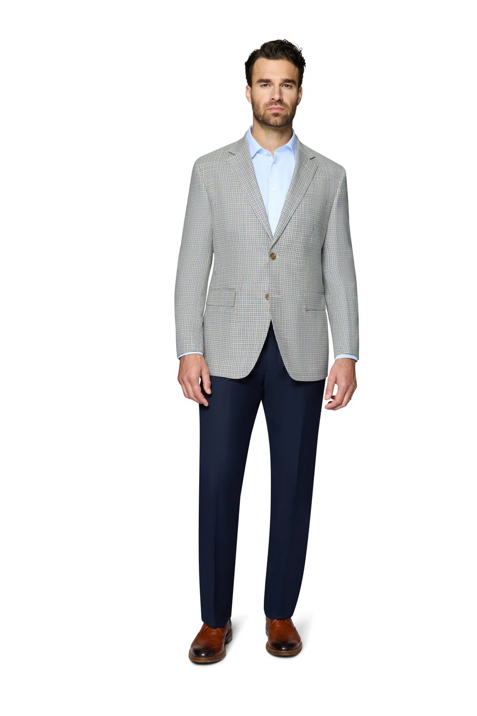 Blue and Tan Modern Fit Wool Sport Coat - 62 Regular