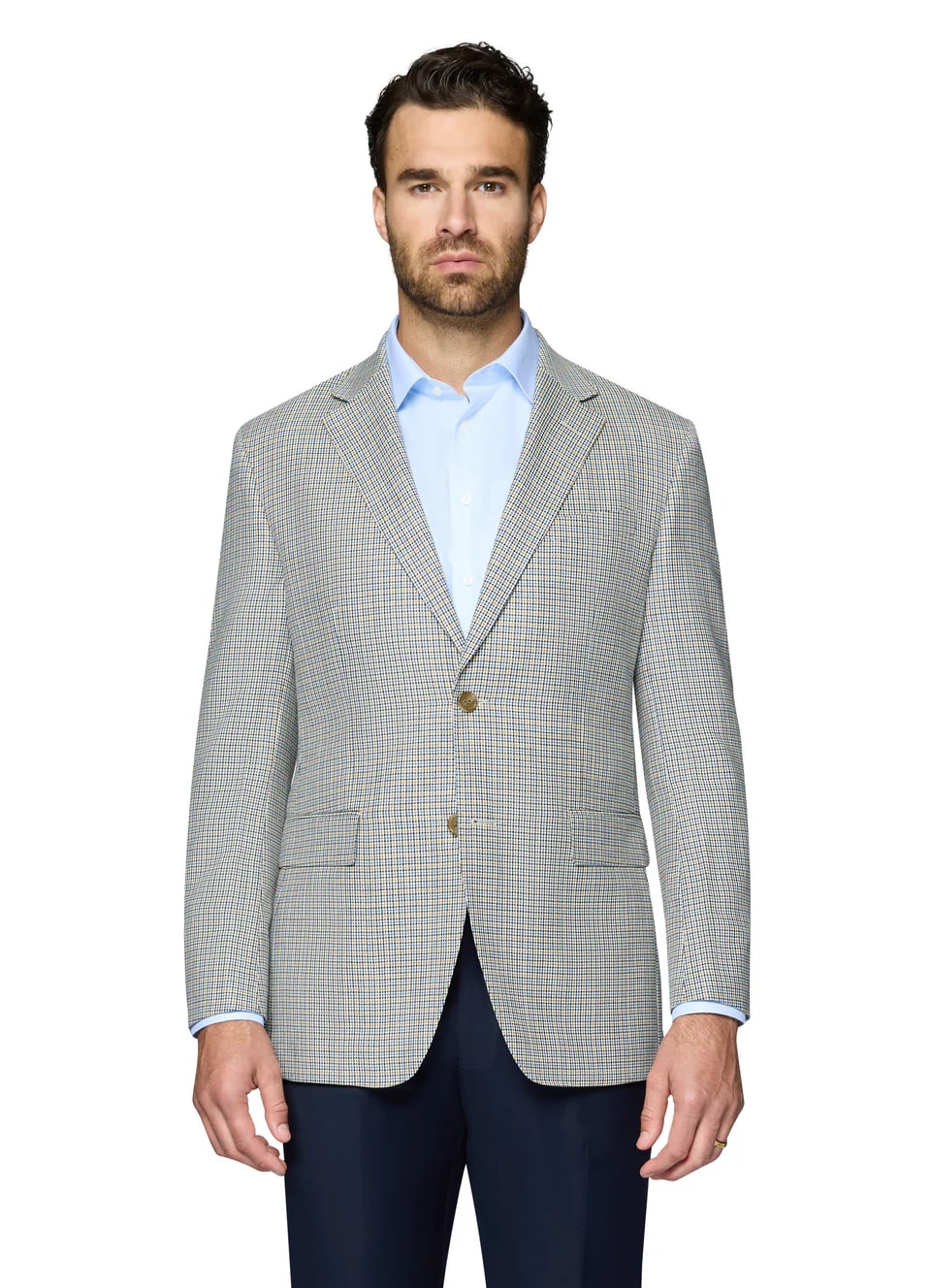 Blue and Tan Modern Fit Wool Sport Coat - 62 Regular