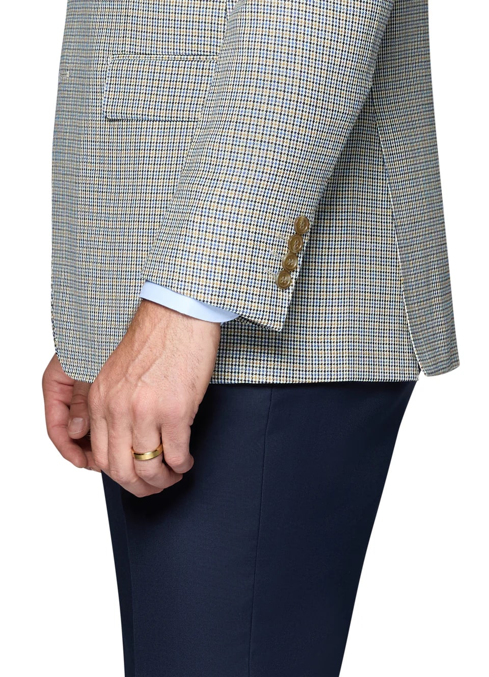 Blue and Tan Modern Fit Wool Sport Coat - 62 Regular