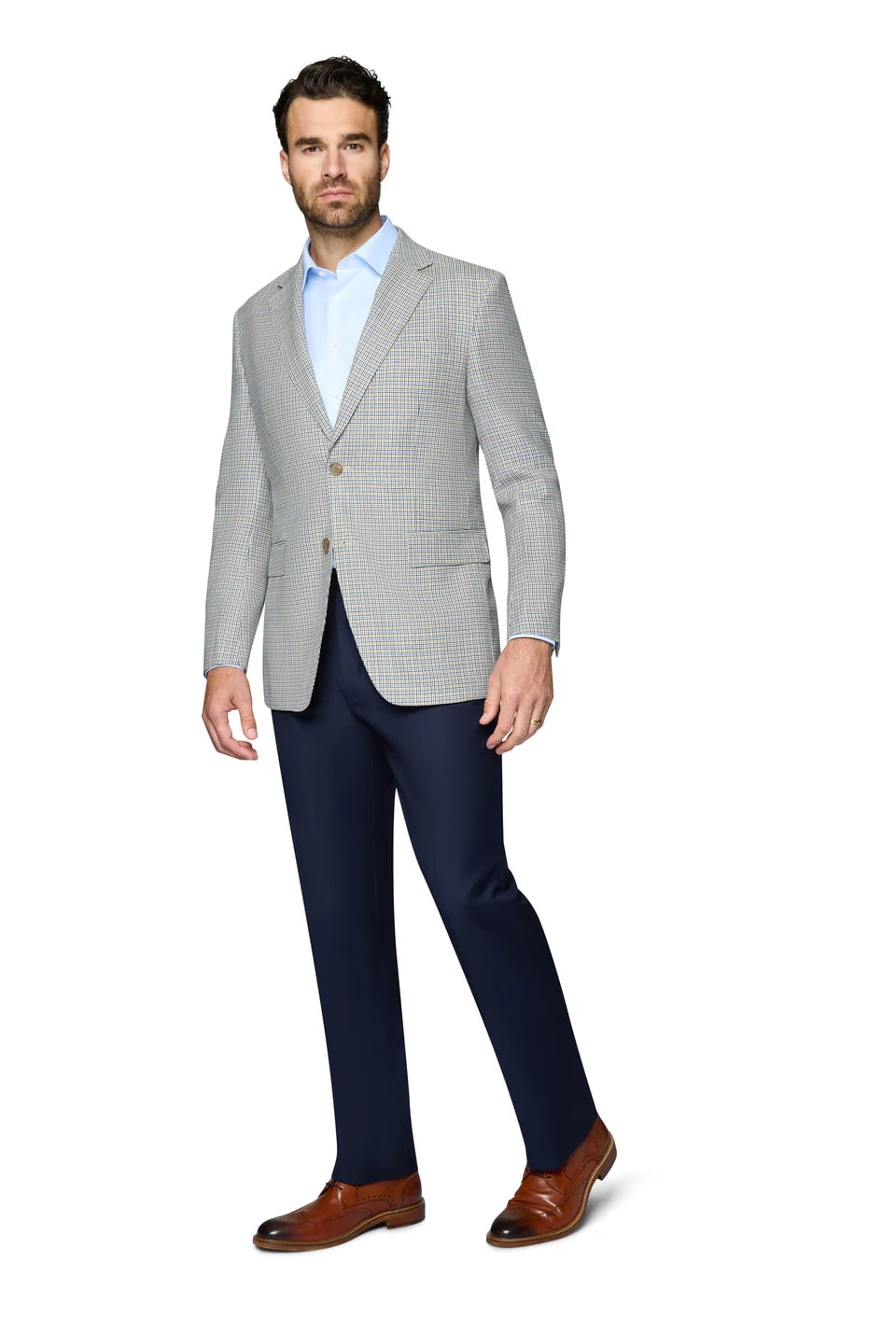 Blue and Tan Modern Fit Wool Sport Coat - 62 Regular