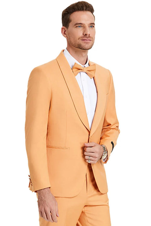 Cheap priced Suit - Men's One Button Shawl Lapel Dinner Jacket Style Wedding Tangerine Suit