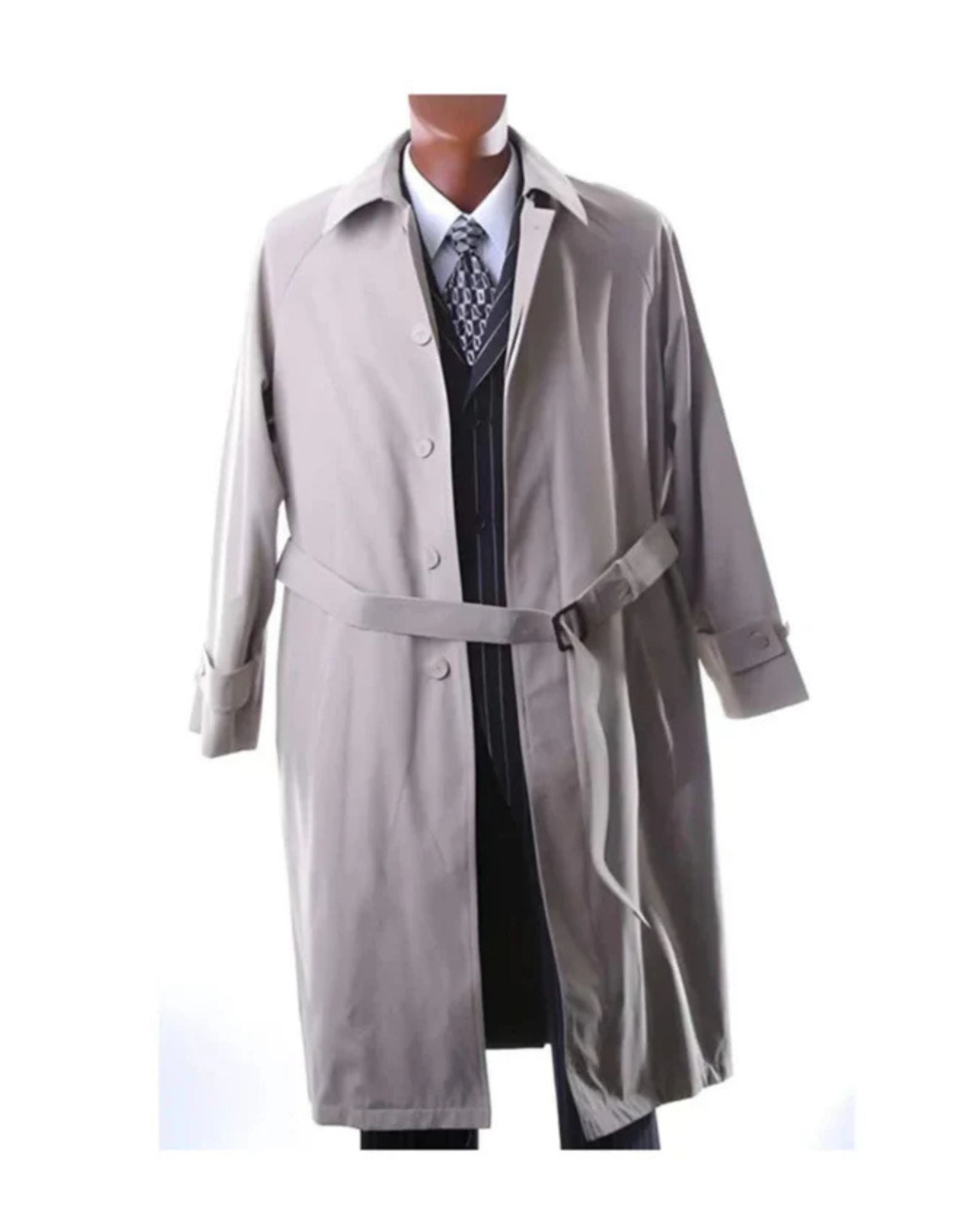 Taupe Full Length All Year Round Raincoat - Dress Coat Priced Available In Big & Tall Sizes Trench Coat - Coat Size 38