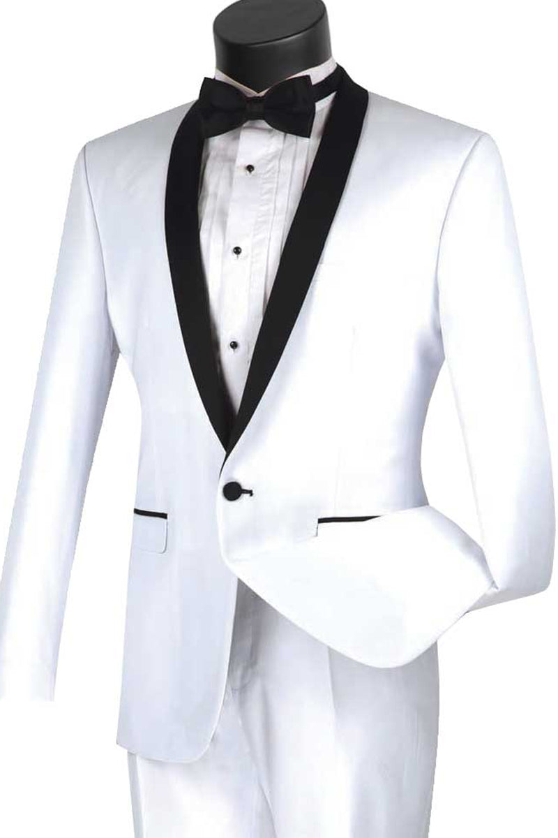 "White Slim Fit Shawl Collar Tuxedo for Men - Elegant Formal Wear"