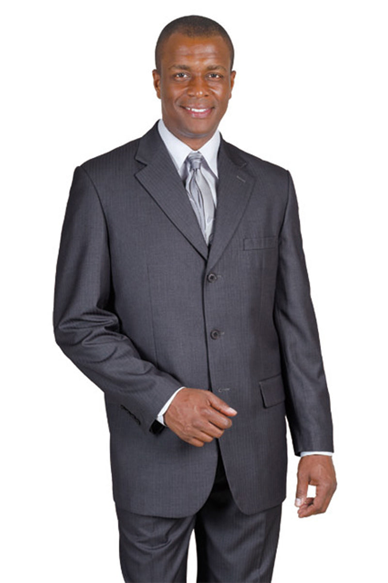 "Grey Wool Feel - Designer Brand Classic 3 Button Pinstripe Men's Suit" - 36 Regular