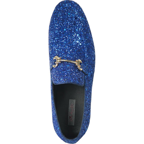 "Royal Blue Glitter Sequin Men's Prom 2026 Tuxedo Loafers with Buckle"