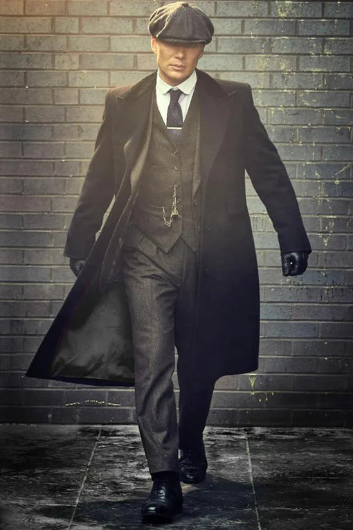 Mens Peaky Blinders Costume peaky blinder outfit - Include peaky blinder actor cap Thomas Shelby Herringbone Long Wool Outfit - 34 Short