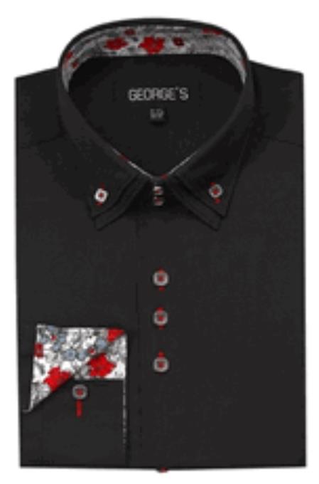Men's 3 Button High Collar Black George Shirts - S Or Small