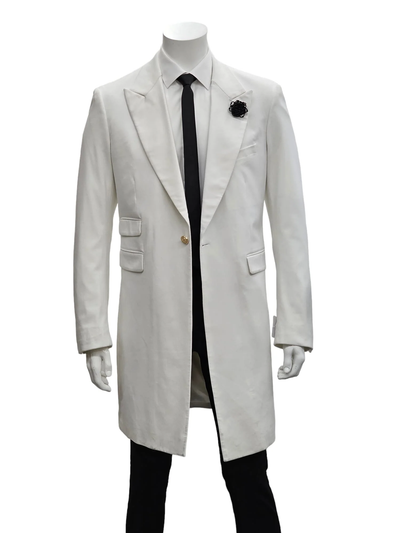 Mens White Velvet Victorian Tailcoat Tuxedo Three Quarter Length Cutaway Stage And Wedding Jacket