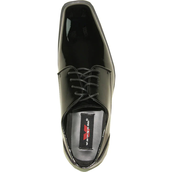 MENS MODERN POINTY SQUARE TOE OXFORD PATENT SHOE IN BLACK - 6.5M
